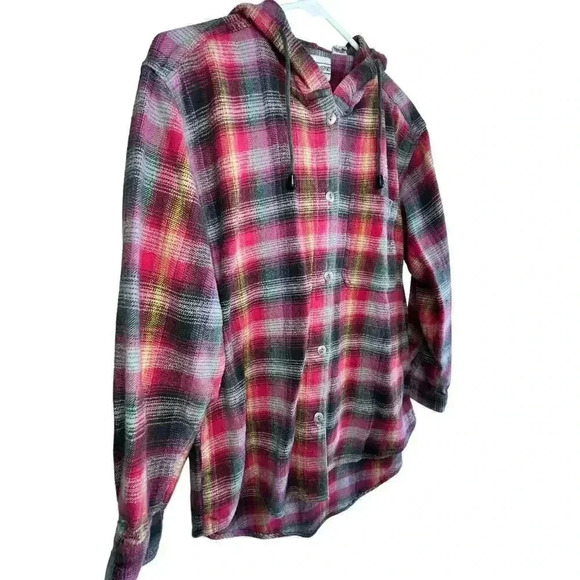 Fashion Passport Women’s Cotton Pink Button-up Hooded Flannel Medium‎ - Picture 2 of 5